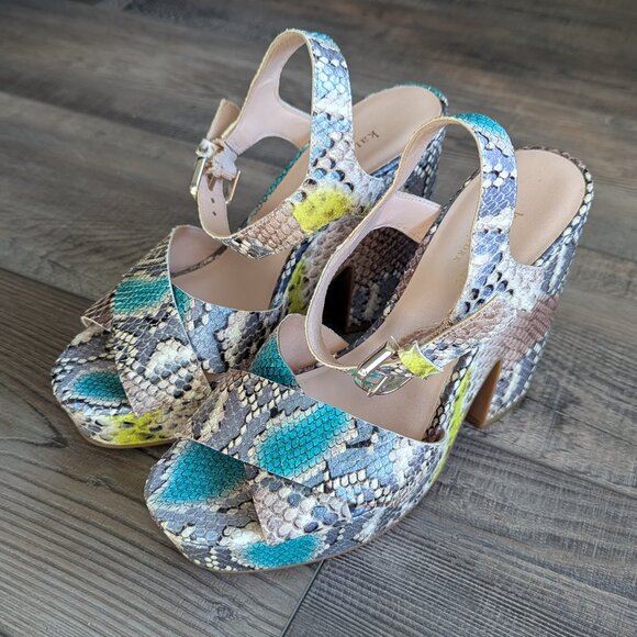 Kate Spade Women's Grace Platform Sandals Leather Snake Print Blue Green 7.5 - Picture 2 of 11